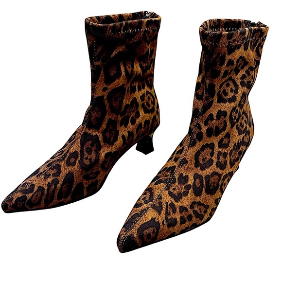 Lauriebelles Leopard Print Heels Size 40 Pointed Toe Brown Black Back Zipper - Picture 4 of 11